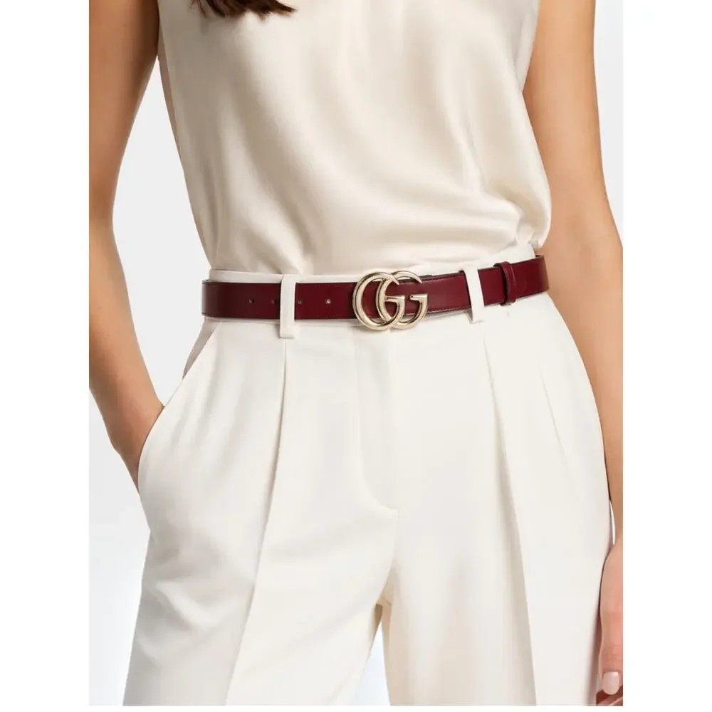 Gucci GG Marmont Belt Red Leather Gold Buckle Women Size 95/38